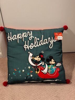 Disney 'Happy Holiday' Mickey Mouse Pillow with Red Pom-Poms
